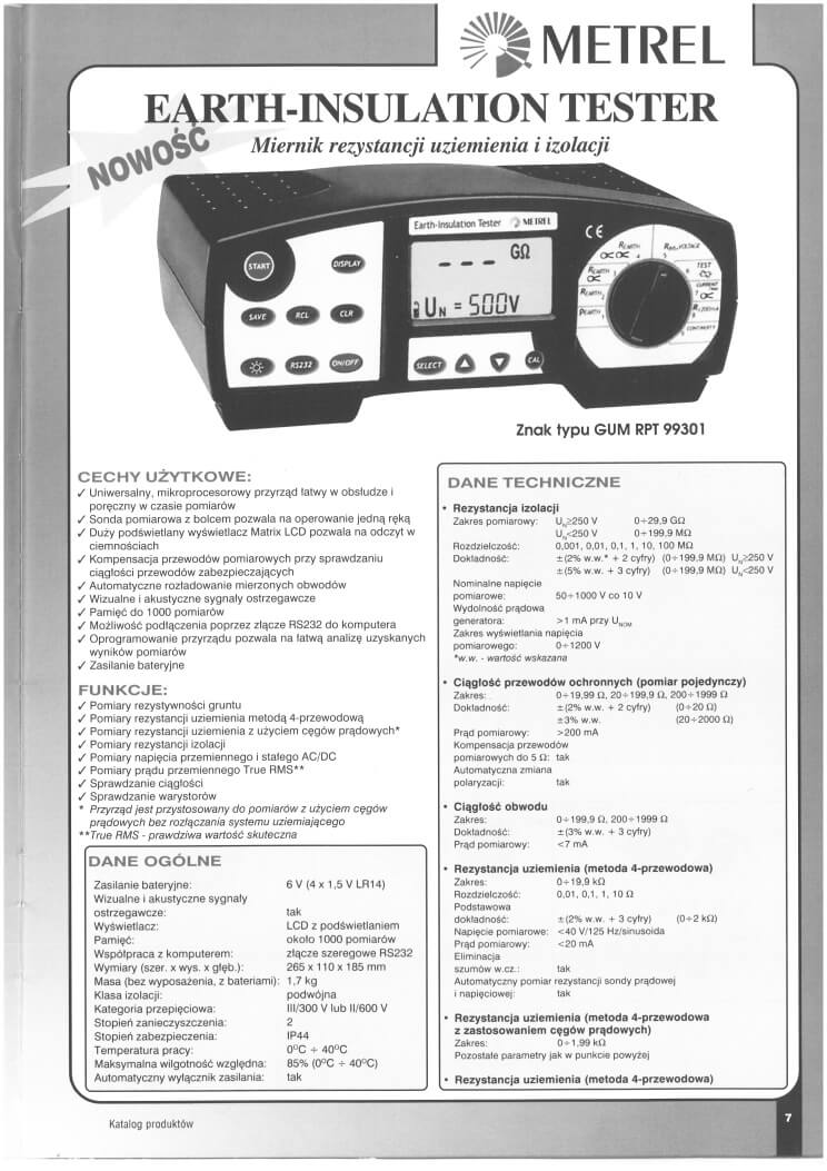 Metrel MI 3288 Earth Insulation Tester Nowy Wielozadaniowiec W Ofercie